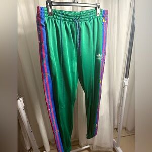 Adidas Teal Pants with Multicolor Stripes